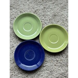 Fiesta Saucers Set of 3 Cobalt Blue Lime Green Vintage Ceramic Retro Kitchenware